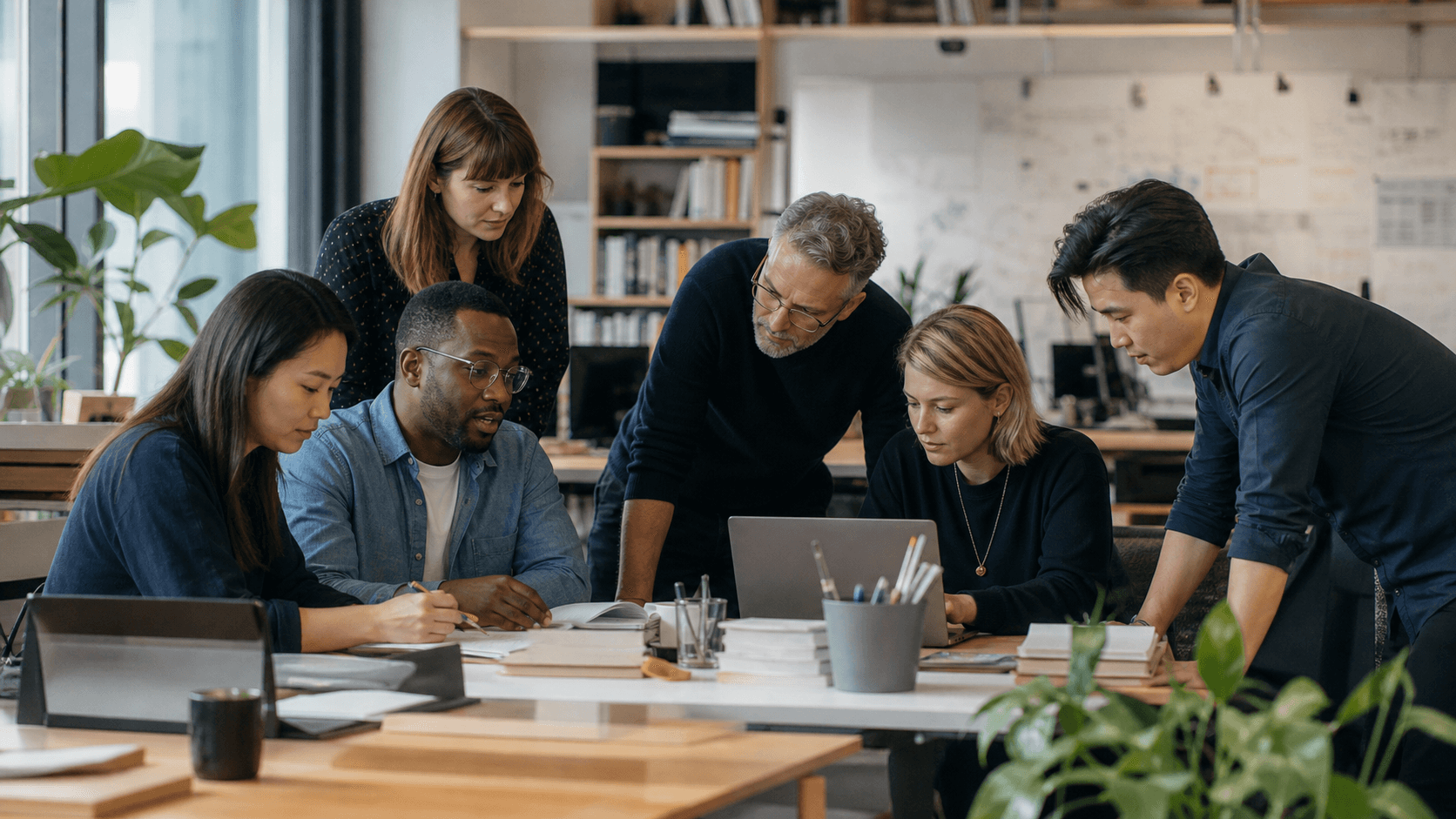 Ereteam colleagues collaborating in a data consultancy studio